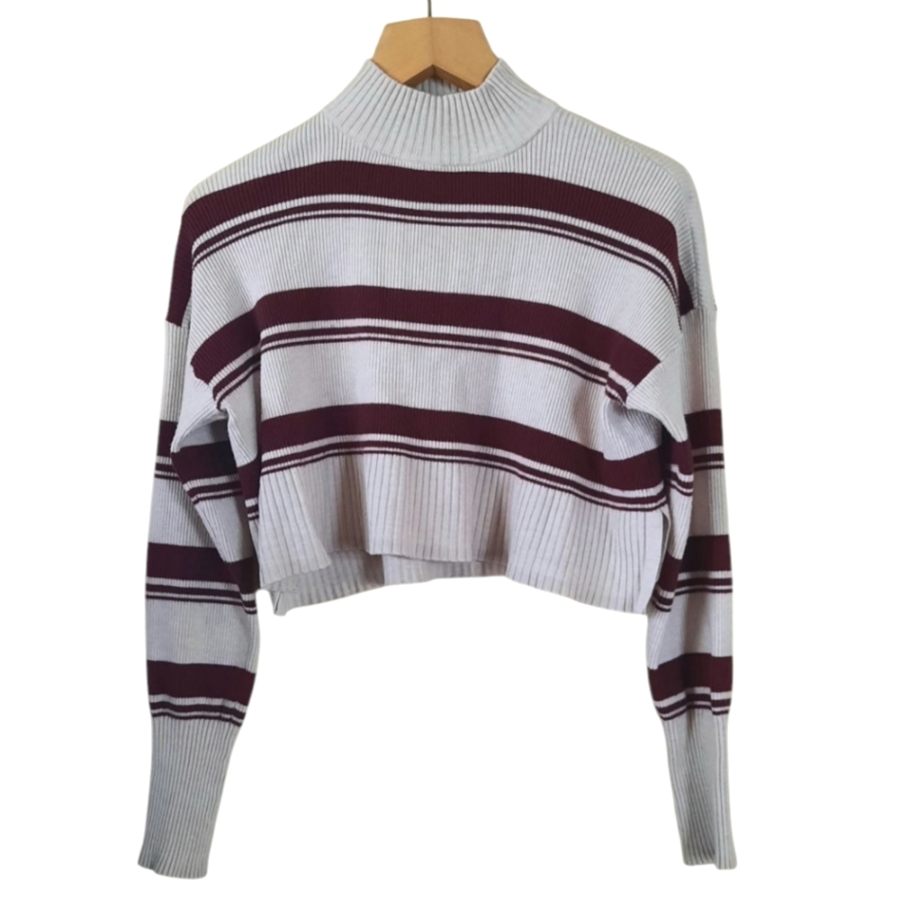 Vtg Arizona 70s Style Retro Cropped Striped Sweater Mockneck Y2k